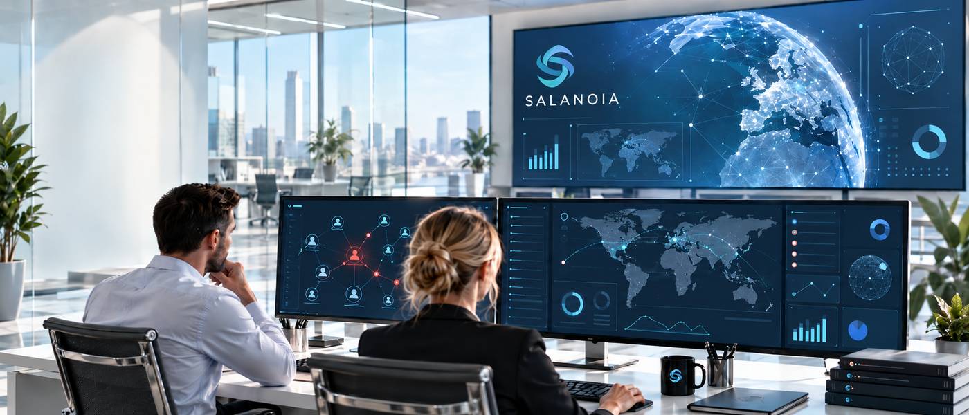 Dvaja analytici pri grafe vzťahov digitálnych identít v platforme Salanoia