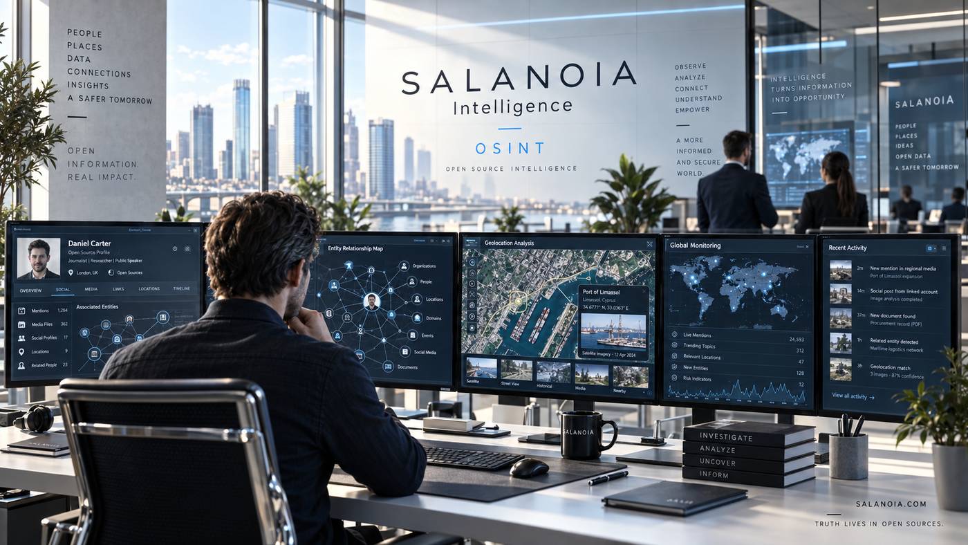 Analytik s prehľadom entít, máp a zdrojov v platforme Salanoia Intelligence